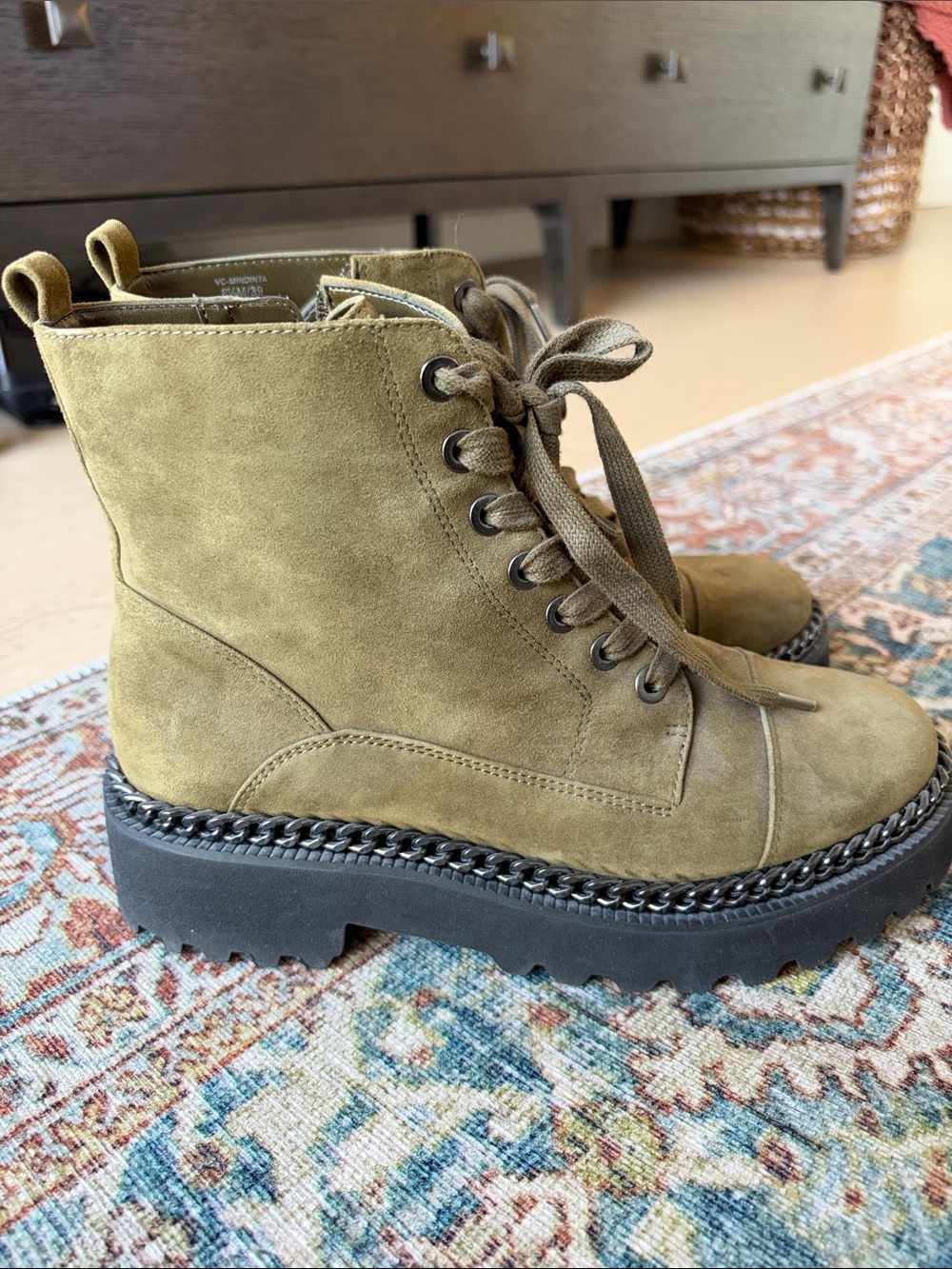 Vince Camuto Olive Suede Lace-Up Platform Boots